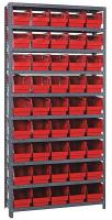 24K022 Bin Shelving, Solid, 36X12, 45 Bins, Red