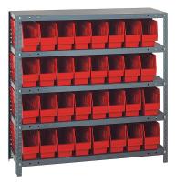 24K025 Bin Shelving, Solid, 36X12, 32 Bins, Red