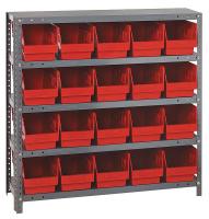 24K026 Bin Shelving, Solid, 36X12, 20 Bins, Red