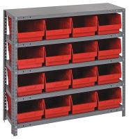 24K027 Bin Shelving, Solid, 36X12, 16 Bins, Red