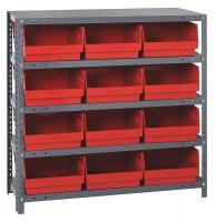 24K028 Bin Shelving, Solid, 36X12, 12 Bins, Red