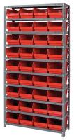 24K031 Bin Shelving, Solid, 36X18, 36 Bins, Red