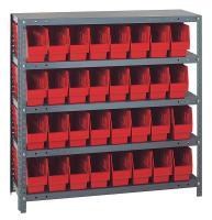 24K033 Bin Shelving, Solid, 36X18, 32 Bins, Red