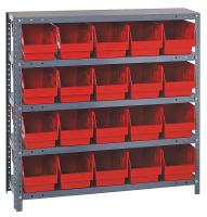 24K034 Bin Shelving, Solid, 36X18, 20 Bins, Red