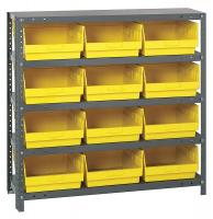 24K064 Bin Shelving, Solid, 36X18, 12 Bins, Yellow