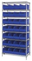 24K185 Bin Shelving, Wire, 36X12, 28 Bins, Blue