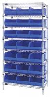 24K186 Bin Shelving, Wire, 36X12, 21 Bins, Blue