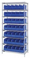 24K187 Bin Shelving, Wire, 36X14, 35 Bins, Blue