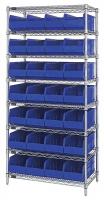 24K188 Bin Shelving, Wire, 36X14, 28 Bins, Blue