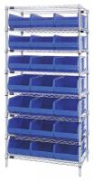24K189 Bin Shelving, Wire, 36X14, 21 Bins, Blue