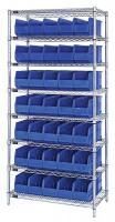 24K190 Bin Shelving, Wire, 36X18, 35 Bins, Blue