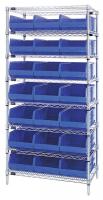 24K192 Bin Shelving, Wire, 36X18, 21 Bins, Blue