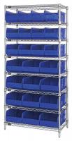 24K194 Bin Shelving, Wire, 36X21, 24 Bins, Blue