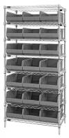 24K208 Bin Shelving, Wire, 36X12, 21 Bins, Gray