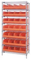 24K249 Bin Shelving, Wire, 36X12, 28 Bins, Orange