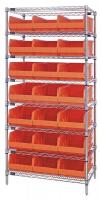 24K250 Bin Shelving, Wire, 36X12, 21 Bins, Orange