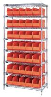 24K251 Bin Shelving, Wire, 36X14, 35 Bins, Orange