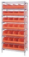 24K252 Bin Shelving, Wire, 36X14, 28 Bins, Orange