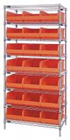 24K253 Bin Shelving, Wire, 36X14, 21 Bins, Orange