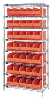 24K254 Bin Shelving, Wire, 36X18, 35 Bins, Orange