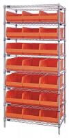 24K256 Bin Shelving, Wire, 36X18, 21 Bins, Orange