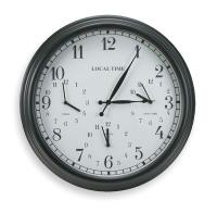 2CHX7 World Clock, Analog, 23 1/4in, Wall, Blk