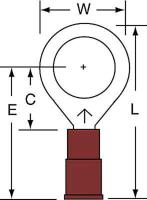 2DRJ1 Ring Terminal, Red, Brazed, 22 to 18, PK1000