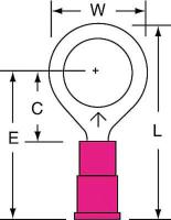 2DTV8 Ring Terminal, Red, Butted, 22 to 18, PK1000