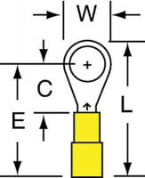 2DTX2 Ring Terminal, Yellow, Brazed, 26-24, PK1000