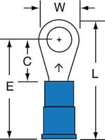 2GAJ4 Ring Terminal, Blue, Butted16-14, PK1000