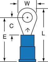 2GAU7 Ring Terminal, Blue, Butted16-14, PK1000
