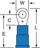 2JJD8 Ring Terminal, Blue, Butted16-14, PK1000