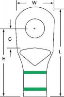 2JKL4 Ring Terminal, Green, Brazed, 1 AWG, PK100