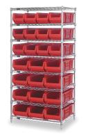 2KVY5 Bin Shelving, Wire, 36X24, 24 Bins, Red