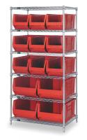 2KVZ2 Bin Shelving, Wire, 36X30, 13 Bins, Red