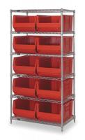 2KVZ4 Bin Shelving, Wire, 42X30, 8 Bins, Red