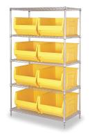 2KVZ1 Bin Shelving, Wire, 36X24, 10 Bins, Yellow