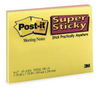 2NU84 Super Sticky Notes, 6x8 In., Assorted, PK4