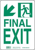 2PB68 Exit Sign, 14 x 10In, GRN/WHT, Final Exit