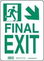 2PB69 Exit Sign, 14 x 10In, GRN/WHT, Final Exit