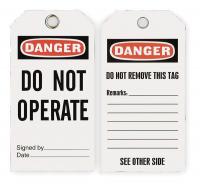 2RMW3 Danger Tag, 5-3/4 x 3 In, Do Not Opr, PK25