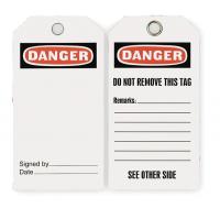 2RMW7 Danger Tag, 5-3/4 x 3 In, ISO 9001, PK25