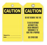 2RMX4 Caut Tag, 5-3/4 x 3 In, Bk/Yel, Met, PK25