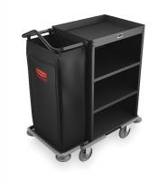 2RPG8 Housekeeping Cart, Black, Steel, 3 Shelf