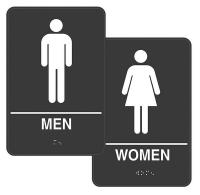2UWZ8 Restroom Sign, 9 x 6In, BK/WHT, Vinyl, ENG