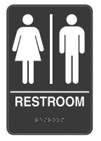 2UXA1 Restroom Sign, 9 x 6In, WHT/BK, Vinyl, ENG