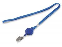 2XKK3 Flat Neck Cord Reel w Clip, Blue