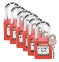 2XU66 Lockout Padlock, KD, Red, 1/4 In., PK6