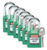 2XU68 Lockout Padlock, KD, Green, 1/4 In., PK6