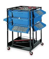 2ZMJ4 Bin Trolley System, w/12 Blue Tilt Bins